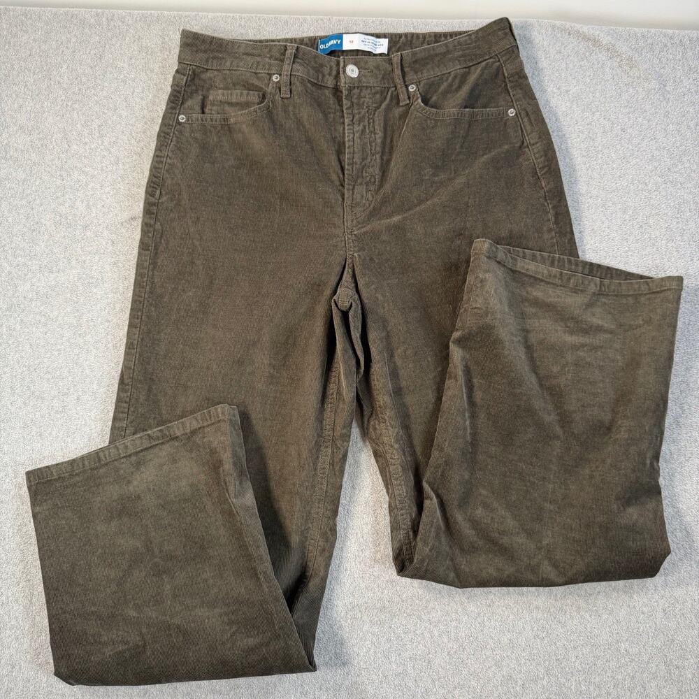 Old Navy Women's 12 Extra High Rise Sky-Hi Wide Leg Corduroy Pants Olive Brown
